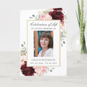 Programa Burgundy Rubor Floral Greeneration Photo Funeral