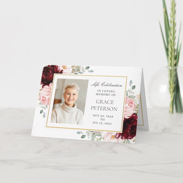 Programa Burgundy Rubor Floral Greeneration Photos Funeral (Anverso)