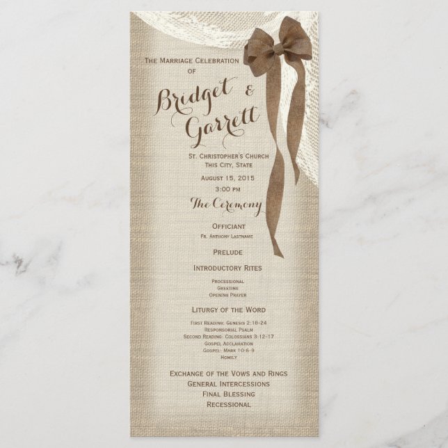 Programa Burlap Bow and Lace Wedding (Anverso)
