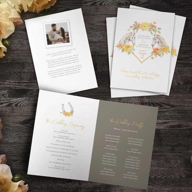 Programa Caballos y rosas boda de arte en monograma amarill (Subido por el creador)