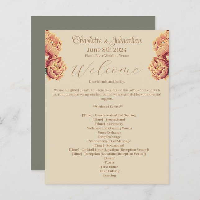 Programa Cactus Wedding de Flores Elegantes (Anverso / Reverso)