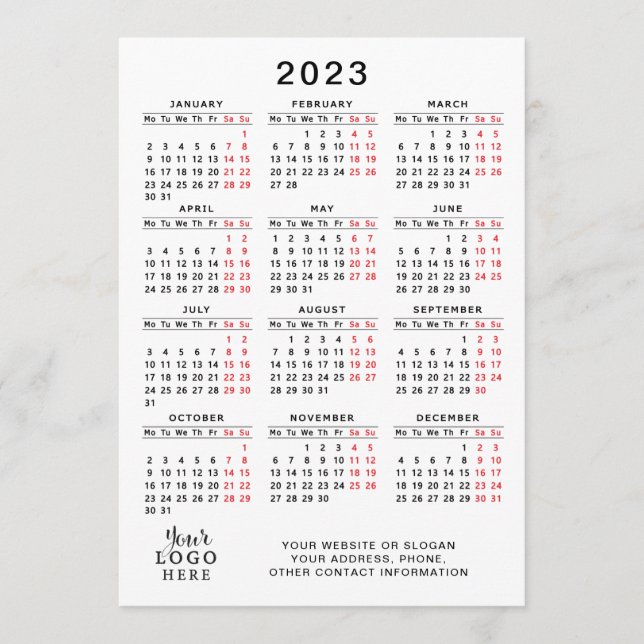 Programa Calendario 2023 Año completo Blanco Negro Rojo Mín (Anverso)