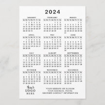 Calendario 2024 Año completo Blanco Negro Mínimo