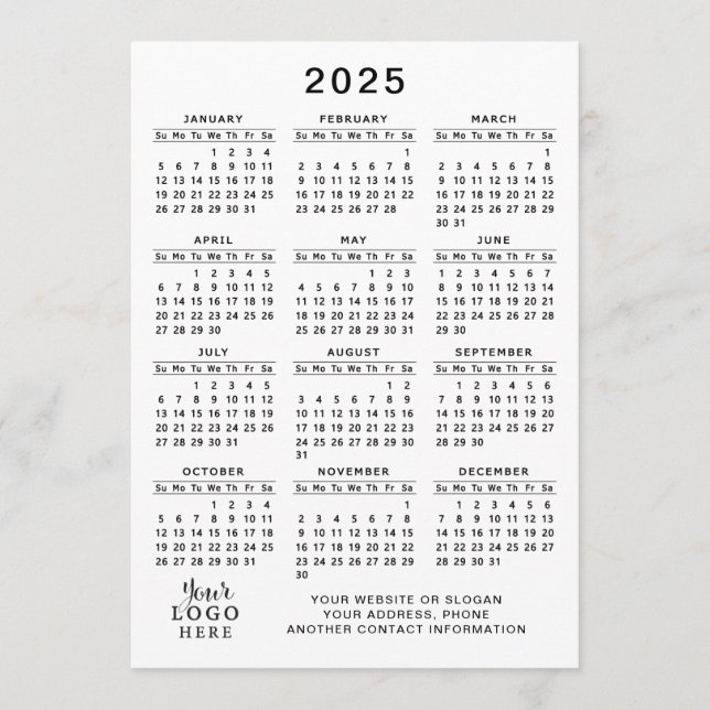 Programa Calendario 2025 Logo de negocios Blanco Negro Míni (Anverso)