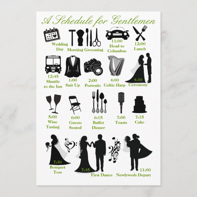 Programa Calendario de Itinerario de Boda para Padrinos (Anverso)