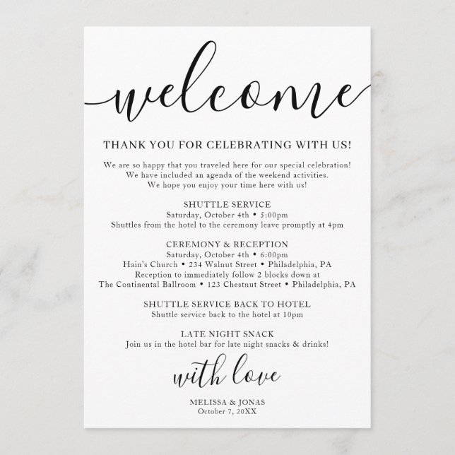 Programa caligrafía boda blanco clásico (Anverso)