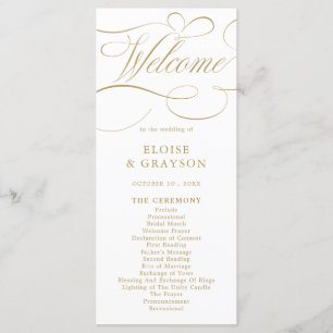 Programa Caligrafía moderna boda de oro y blanco intemporal