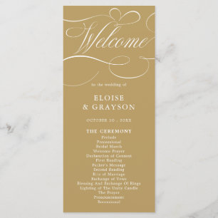 Programa Caligrafía moderna boda de oro y blanco intemporal
