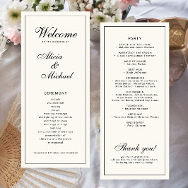 Programa Caligrafía negra elegante clásica boda de marfil