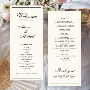 Programa Caligrafía negra elegante clásica boda de marfil