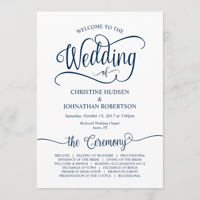 Programa Caligrafía Rústica, Azul Marino, Ceremonia de Boda (Anverso)