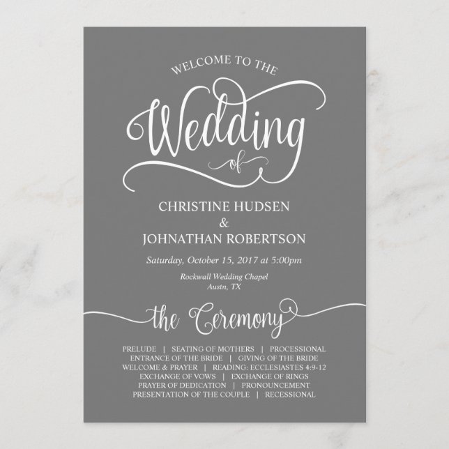 Programa Caligrafía rústica, fuente gris, ceremonia Boda (Anverso)