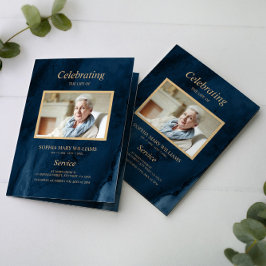 Programa Calligrafía funeral azul y oro |Programa conmemora