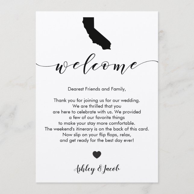 Programa Carta de bienvenida al Boda de California y tarjet (Anverso)