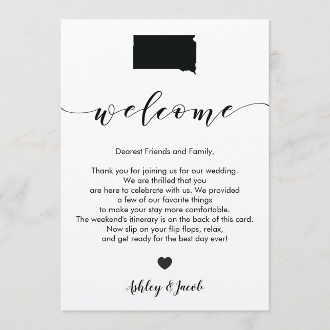 Programa Carta de bienvenida al Boda de Dakota del Sur e It (Anverso)