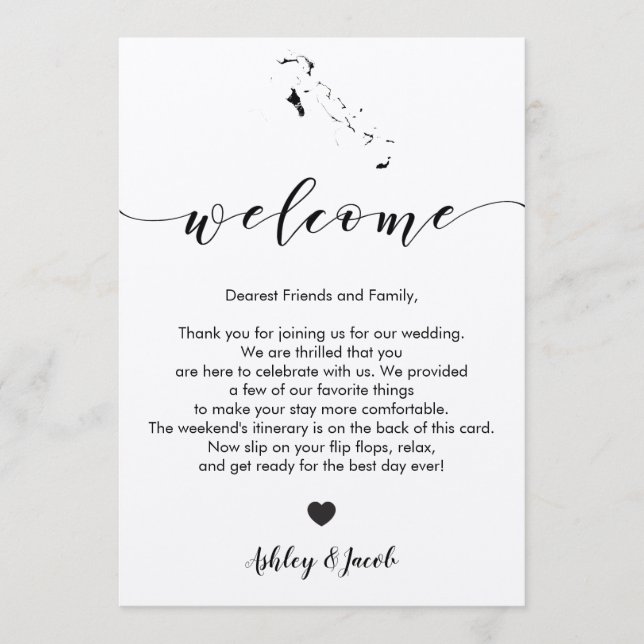 Programa Carta de bienvenida al Boda de las Bahamas e itine (Anverso)