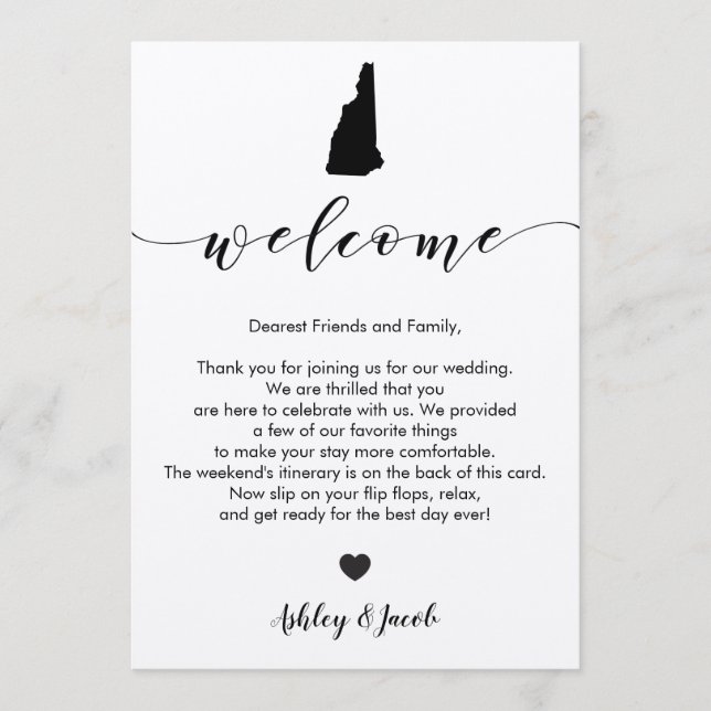 Programa Carta de bienvenida al Boda de Nuevo Hampshire e I (Anverso)