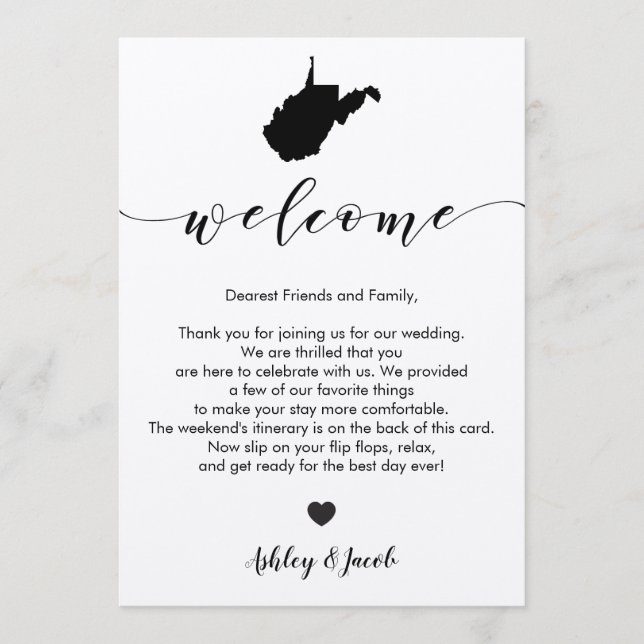 Programa Carta de bienvenida al Boda de Virginia Occidental (Anverso)