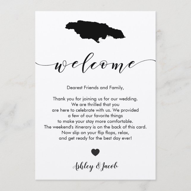 Programa Carta de bienvenida al Boda jamaiquino e itinerari (Anverso)