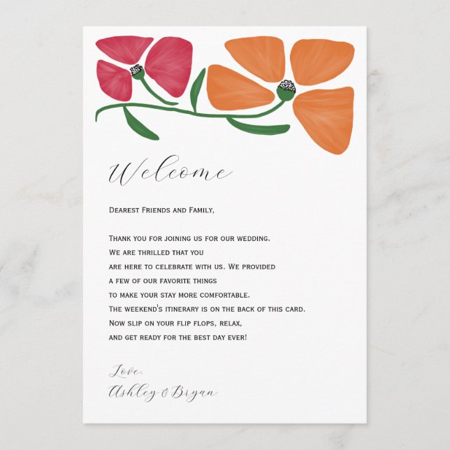 Programa Carta de bienvenida Boda brillante y tineraria (Anverso)