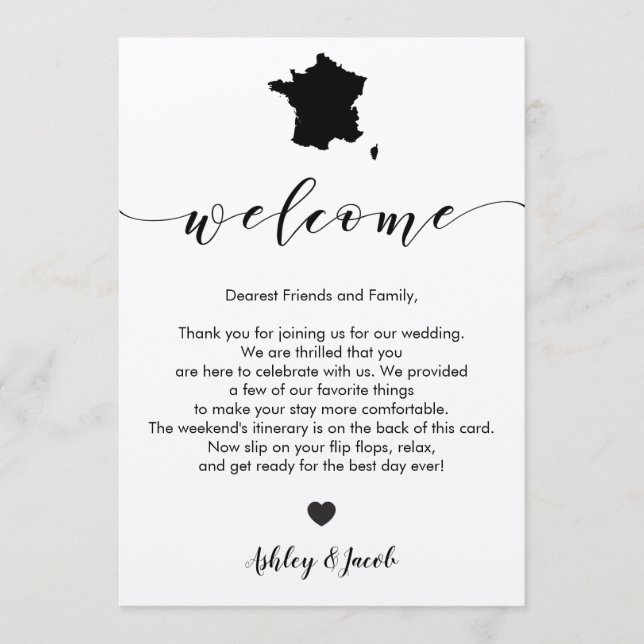 Programa Carta de bienvenida Boda de Francia e Itinerario (Anverso)