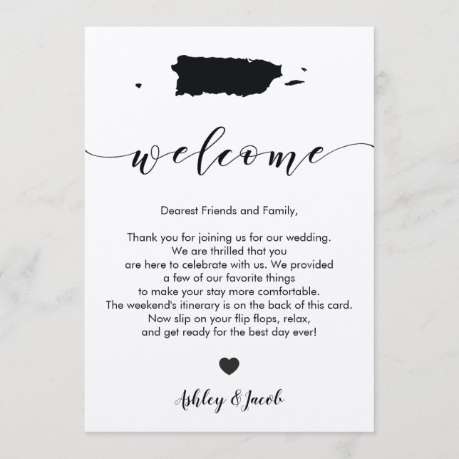 Programa Carta de bienvenida Boda e tinerario de Puerto Ric (Anverso)