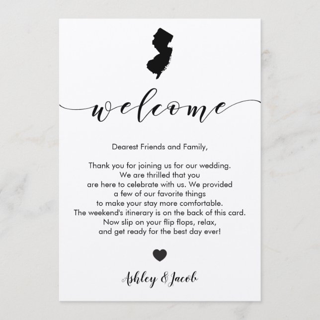 Programa Carta de bienvenida de Boda de Nueva Jersey y tarj (Anverso)
