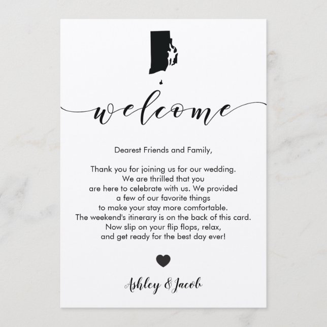 Programa Carta de bienvenida de Boda de Rhode Island y tine (Anverso)