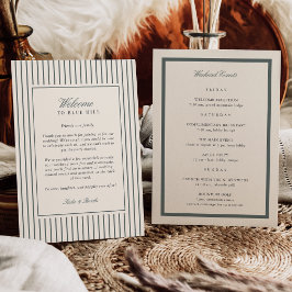 Programa Carta de bienvenida y itinerario de boda con franj