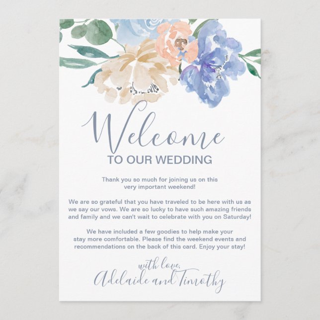 Programa Carta de bienvenida y itinerario de florales azul  (Anverso)