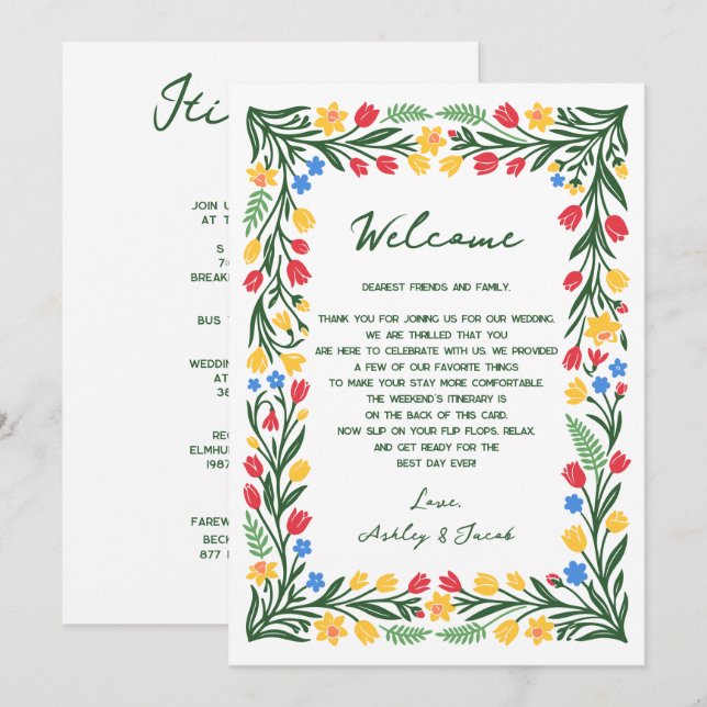 Programa Carta e itinerario de boda de flores silvestres es (Anverso / Reverso)