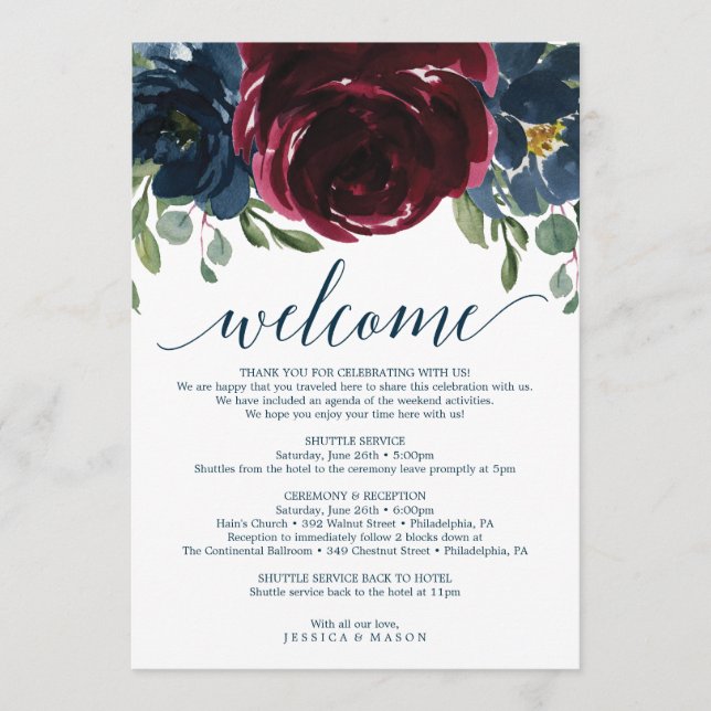 Programa Carta tineraria de bienvenida a Boda de la Marina  (Anverso)