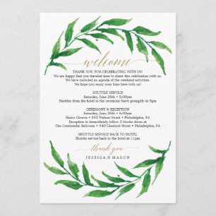 Programa Carta tineraria de bienvenida de Boda de verde
