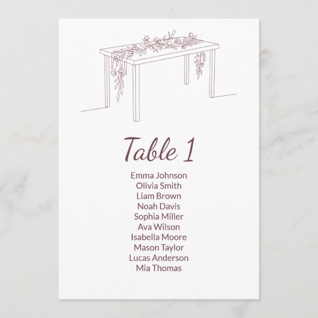 Programa Cartas de la tabla de asientos de la boda minimali (Anverso)