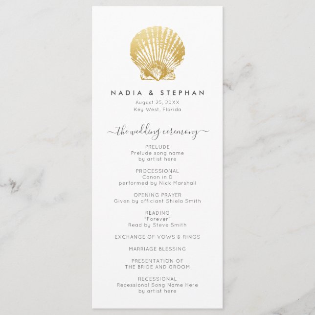 Programa Cascada de playa Nautical Wedding Gold Modern (Anverso)