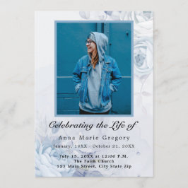 Programa Celebración de la Vida Azul Foto Elegante Floral