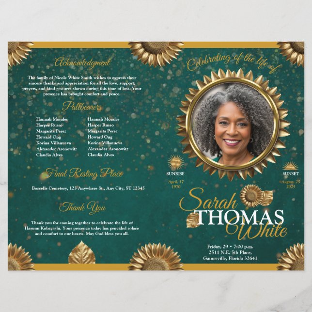 Programa Celebración de la Vida de Oro y Verde (Anverso)