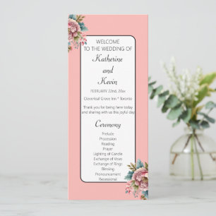 Programa Celebración del Boda floral Verde azulado rosa y t