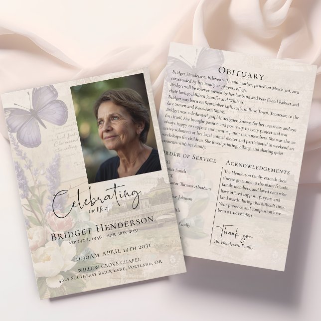 Programa Celebrating Life Lavander Butterfly Photo Funeral (Subido por el creador)