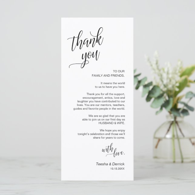 Programa Cena boda, Configuración De Lugar Cartas De agrade (Anverso de pie)