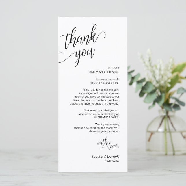 Programa Cena boda, Configuración De Lugar Cartas De agrade (Anverso de pie)