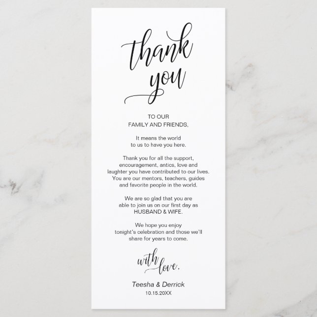 Programa Cena boda, Configuración De Lugar Cartas De agrade (Anverso)