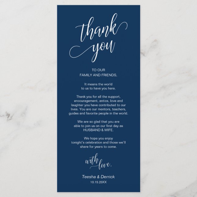 Programa Cena boda, Configuración De Lugar Cartas De agrade (Anverso)