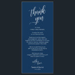 Programa Cena boda, Configuración De Lugar Cartas De agrade<br><div class="desc">Este es el moderno y elegante Navy Blue, el lugar de la cena. Comparte el amor y muestra tu agradecimiento a tus invitados cuando se sientan en su asiento y leen esta encantadora tarjeta de ajuste personalizada. ¡Es una manera maravillosa de empezar tu celebración especial del día! Por favor visite...</div>