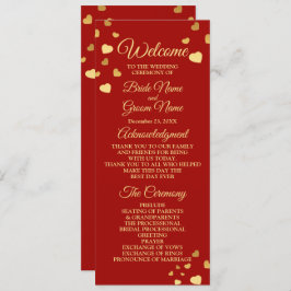 Programa Ceremonia boda Aves doradas Corazones Rojo Brillan