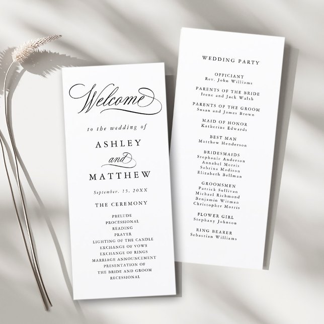 Programa Ceremonia Boda de caligrafía romántica (Front & Back)
