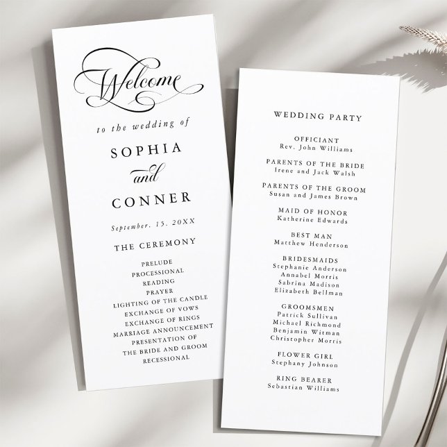 Programa Ceremonia Boda de caligrafía romántica (Front & Back)