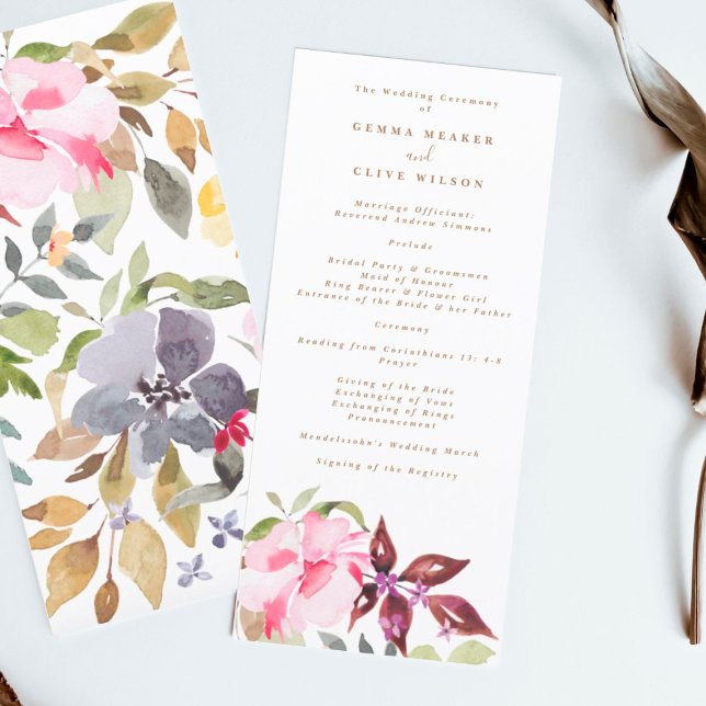 Programa Ceremonia Boda de Happy Watercolor Florals (Subido por el creador)