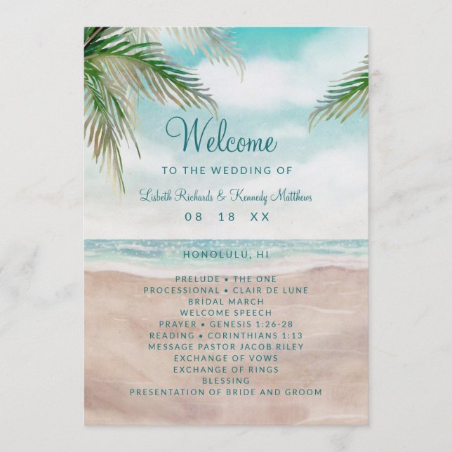 Programa Ceremonia Boda de la brisa de la isla pintada (Anverso)