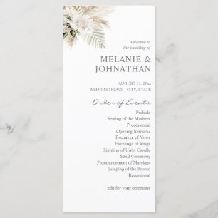 Programa Ceremonia Boho Pampas Grass & Beige L Boda